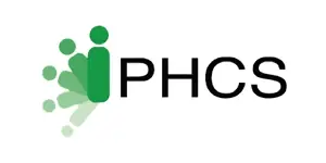 PHCS logo with green abstract design.